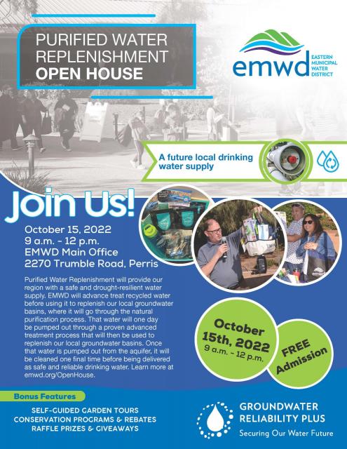 EMWD Purified Water Replenishment Open House Flyer 