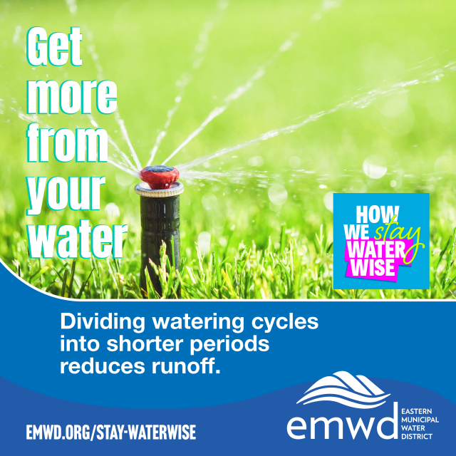 Get more from your water.  Diving watering cycles into shorter periods reduces runoff.  How we are using water wisely!