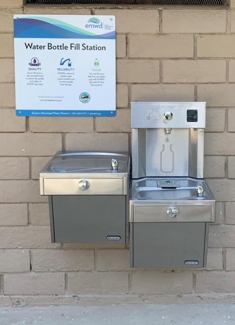 Wall-mounted Water Bottle Fill Station located at Gateway Park in Moreno Valley